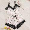 Love Heart Print Lace Satin Cami