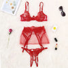 Women's Sling Lace Lingerie Bra+Garter+Briefs Set